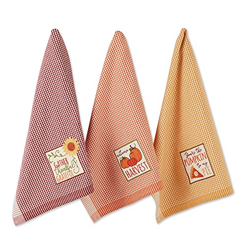 DII Design Pumpkin Spice Fall Kitchen Towels Collection Durable Cotton Cloth, Decorative and Absorbent, Dish Towel Set, 18x28, Autumn Gingham, 3 Piece