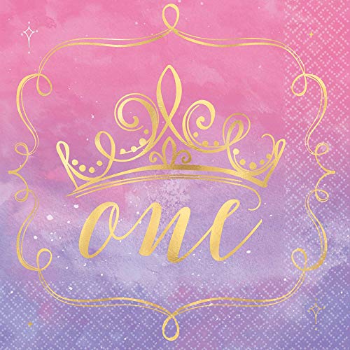 Amscan "Disney Princess" 1st Birthday Metallic Luncheon Napkins, 6.5" x 6.5", 16 Ct.