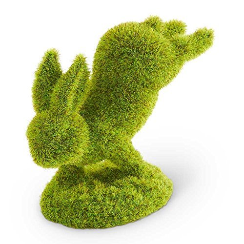 K&K Interiors 20260A 5 Inch Moss Bunny Standing On Front Feet, Green