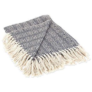DII Design Rustic Farmhouse Cotton Diamond Patterned Blanket Throw with Fringe For Chair, Couch, Picnic, Camping, Beach, & Everyday Use , 50 x 60" - Navy Diamond Stitch