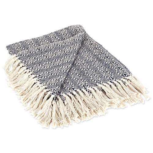 DII Design Rustic Farmhouse Cotton Diamond Patterned Blanket Throw with Fringe For Chair, Couch, Picnic, Camping, Beach, & Everyday Use , 50 x 60" - Navy Diamond Stitch