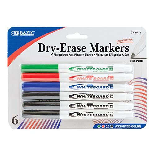 BAZIC Assorted Color Fine Tip Dry-Erase Marker (6/Pack) (Box of 12)