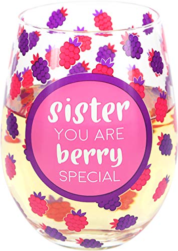 Pavilion Gift Company Sister You Are Berry Special-Raspberry 18oz Stemless Wine Glass, Pink