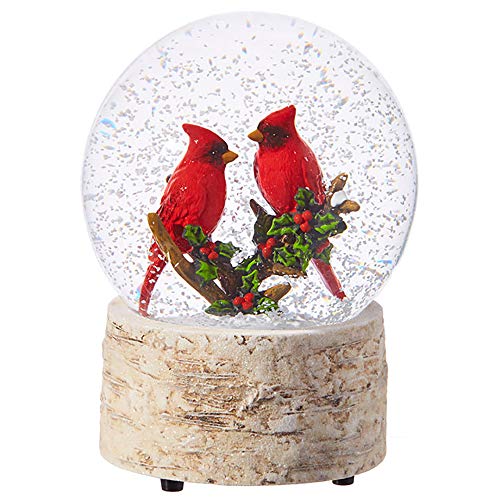 Raz Imports 5.5" Cardinals and Christmas Holly Snow Water Globe