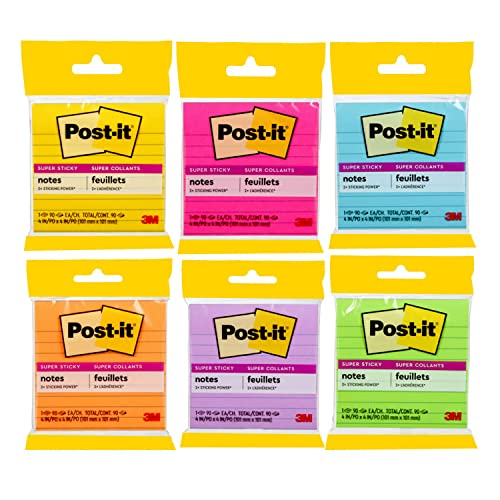 Pens Post-it Super Sticky Notes, 4x4 in, 1 Pad, 2x the Sticking Power, Assorted Colors, Recyclable(4490-SSMX)