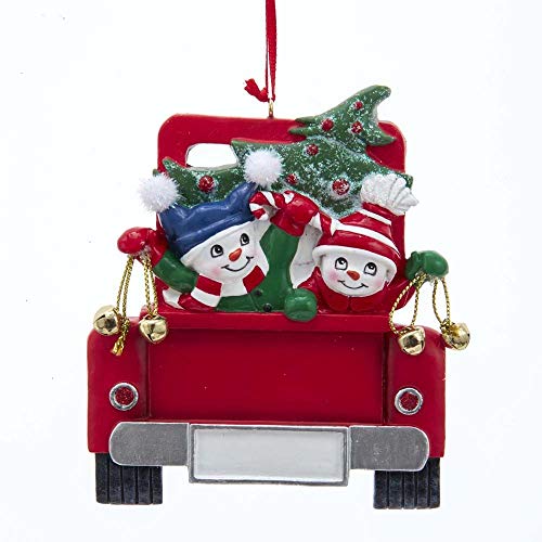 Kurt Adler A1996 Snowman on Truck Family of 2 Ornament for Personalization, 4-inch High, Resin and Paint/Mica