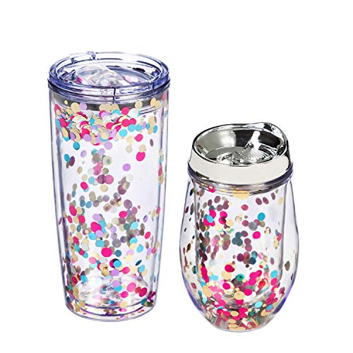Evergreen Cypress Home Beautiful Glitter Acrylic Travel Cup with Lid Gift Set - 7 x 4 x 4 Inches Homegoods and Accessories for Every Space