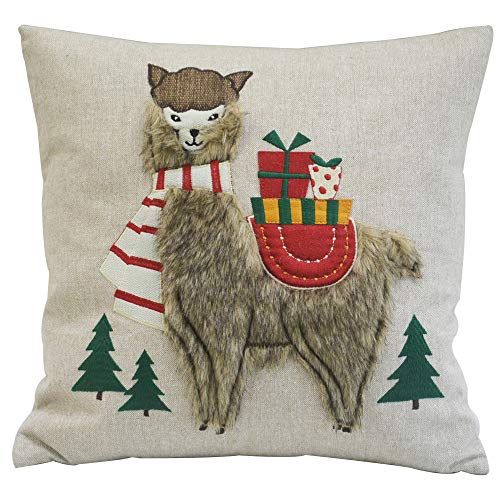 Comfy Hour Holiday Animals Collection Holiday Fur Llama Accent Pine Tree Pillow Throw Pillow Decorative Cushion, 18"x18", Polyester