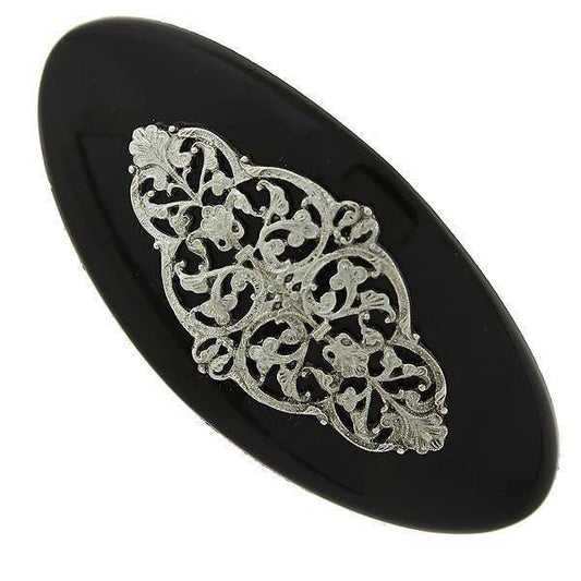 1928 Jewelry Women's Large Black And Filigree Hair Barrette, (1 Pcs)