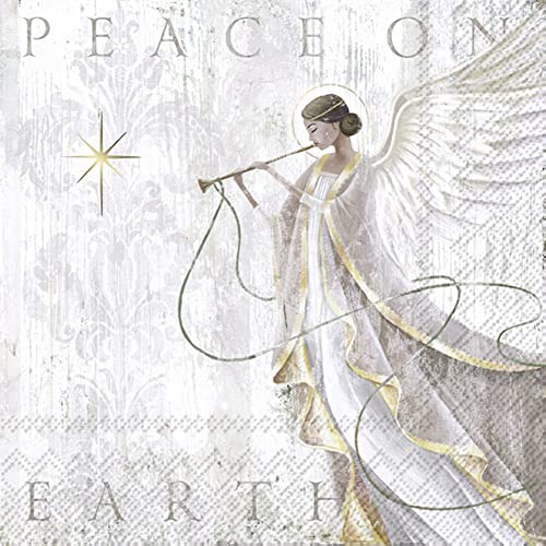Boston International IHR Winter Holiday Christmas 3-Ply Paper Napkins, 20-Count Lunch Size, Angels Grace- Grey