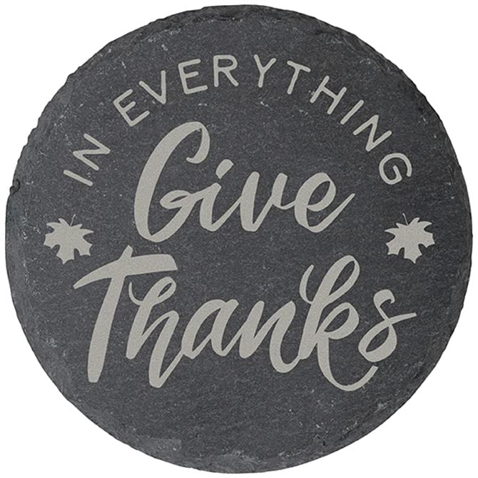 Carson Home Give Thanks Slate Coaster, 4-inch Diameter, Set of 4