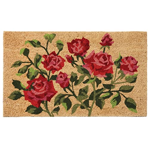 Larry Traverso Red Roses 100% Coir Doormat, 18 x 30 inches, Naturally Durable, PVC-Backing, Sustainable