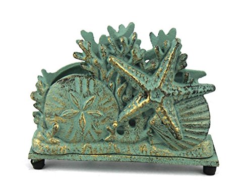 Hampton Iron Antique Bronze Cast Iron Seashell Napkin Holder 7 Inch - Seashell Decoration - Beach Kitchen Decorating