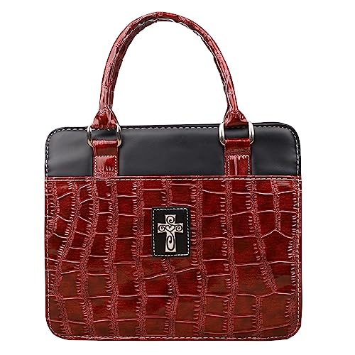 Croc-Embossed Patent Purse-Style Bible / Book Cover w/Cross (Large, Burgundy)