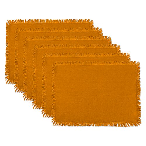 DII Design Everyday Collection, Fringed Solid Tabletop, Placemat Set, Pumpkin Spice, 6 Piece
