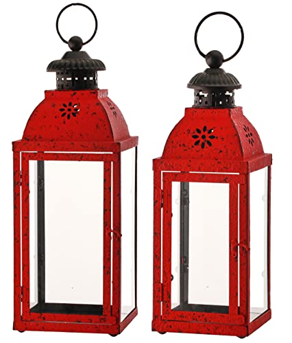Regency International Antique Lantern, Set of 2, Metal Glass, 19-Inch Height