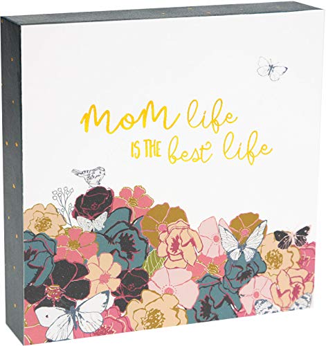 Pavilion Gift Company Mini 4.5x4.5 Inch Floral Square Plaque Mom Best Life, 4.5 Inch, Multi-Colored