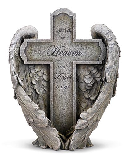 Napco Carried to Heaven on Angels Wings Cross 9 x 11 Inch Resin Decorative Bereavement Statue