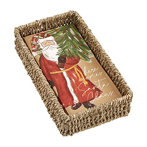 Mud Pie Christmas Guest Towel Set, napkin 7 3/4" x 4" | basket 8 1/2" x 5", Santa