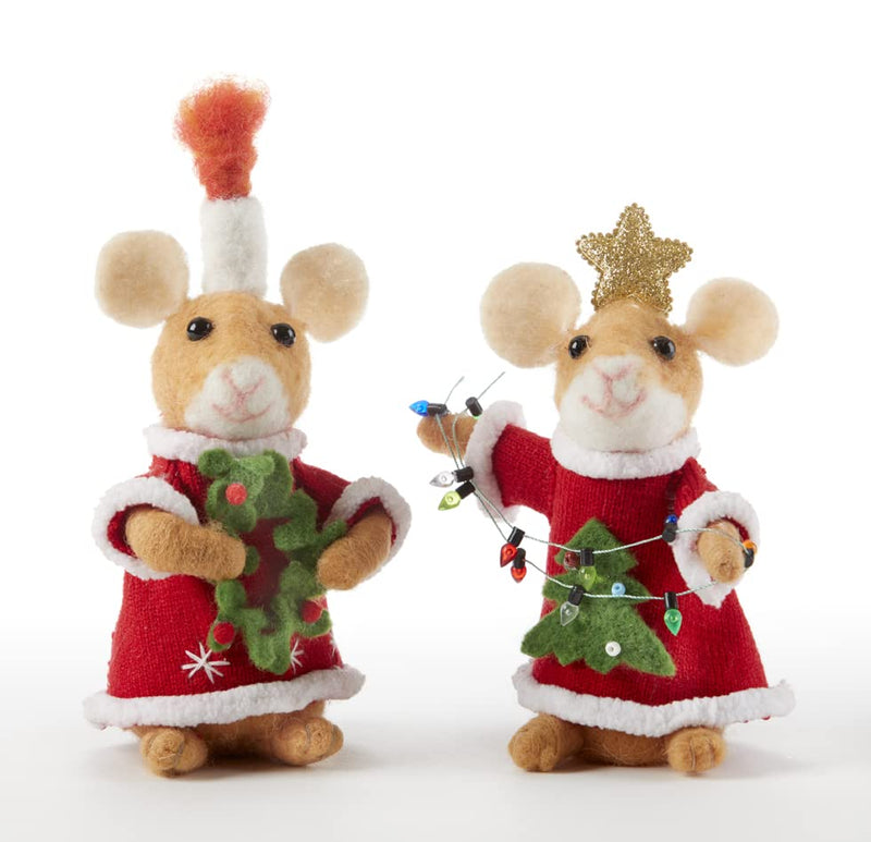 Delton Wool Standing Christmas Mouse, 2 Assortment