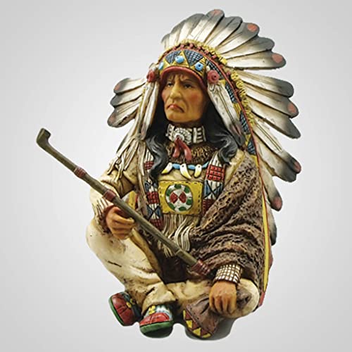 Lipco Poly Resin Indian Chief with Peace Pipe Figurine, 6-inch Height, Tabletop Decoration