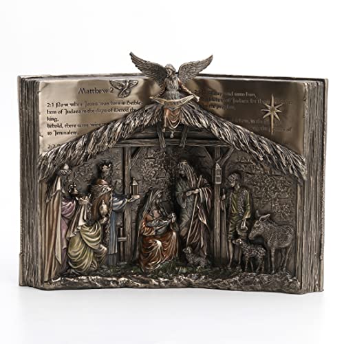 Unicorn Studio Veronese Design 9" Holy Bible Nativity Stand Resin Sculpture Bronze Finish Religious Gift