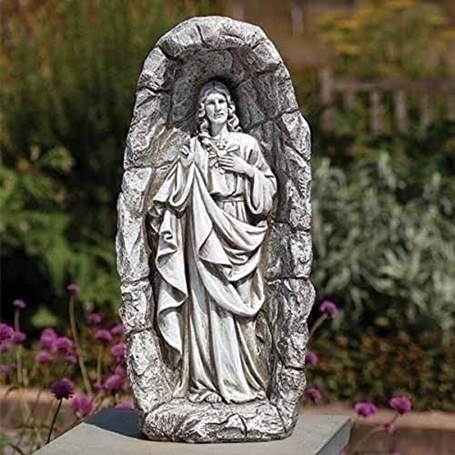 Roman 18.75" Distressed Solar Powered LED Sacred Heart Outdoor Garden Statue