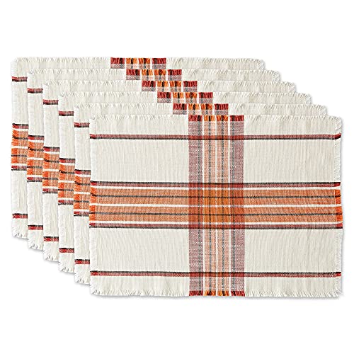 DII Design Thanksgiving & Fall Table Decoration Autumn Farmhouse Plaid, Placemat Set, 13x19, Pumpkin Spice Orange, 6 Count
