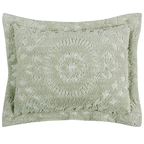 Better Trends Rio Collection is Super Soft and Light Weight in Floral Design 100 Percent Cotton Tufted Unique Luxurious Machine Washable Tumble Dry, Standard Sham, Sage