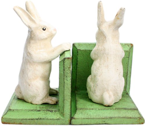 HomArt Cast Iron Bunny Bookends, White, Set of 2 (1659-6)