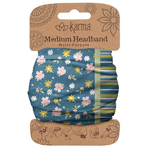 Karma Navy Split Floral Headband for Women - Medium - Fabric Headband and Stretchy Hair Scarf - Navy
