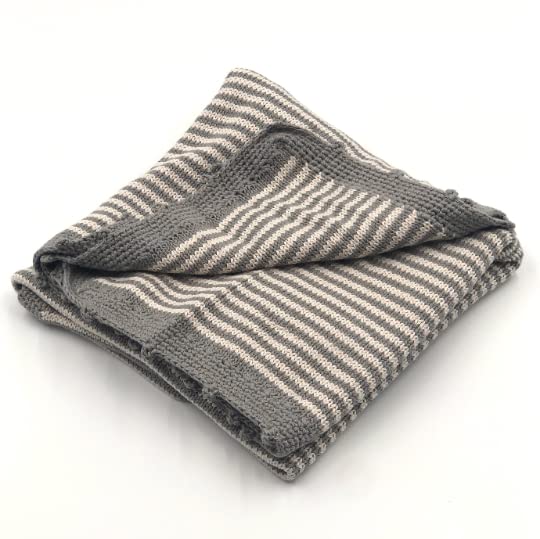 Pebble Fair Trade Handmade Crochet Cotton Baby Blanket-Grey Stripe