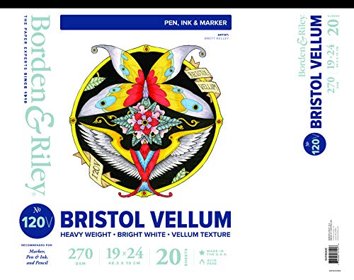 Chartpak Borden & Riley #120V Bristol Vellum Pad, 19" x 24", 157 lb, 20 White Sheets, 1 Pad Each (12VP192420)