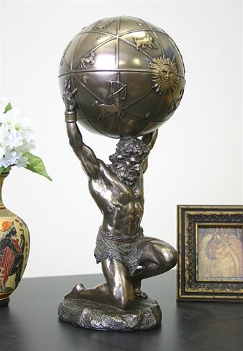 Unicorn Studio Atlas Holding World Greek Statue and Trinket Box, Bronze Finish