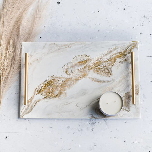 Lynn & Liana Designs Acrylic Tray Gold Quartz, 18-inch Length, 12-inch Width, Serving Tray, Kitchen