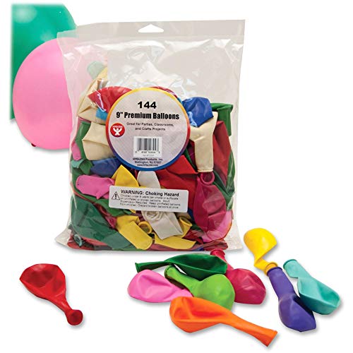 Hygloss 10304 Birthday Party Latex Balloons - Decorations For Kids Birthdays, Grad Parties, Baby Showers, 9" Balloons, Jumbo, Assorted Colors, 9-Inch (Pack of 144)