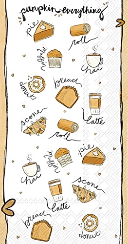 Boston International IHR 3-Ply Guest Towel Buffet Fall Autumn Halloween Thanksgiving Paper Napkins, 16-Count, Pumpkin Everything