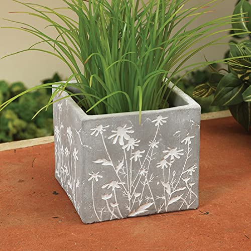 Gerson International Flower Embossed Garden Planter, Cement, 5.4-inch