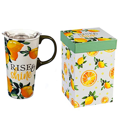 Evergreen Lemon Drop 17 OZ Ceramic Travel Cup - 4 x 5 x 7 Inches
