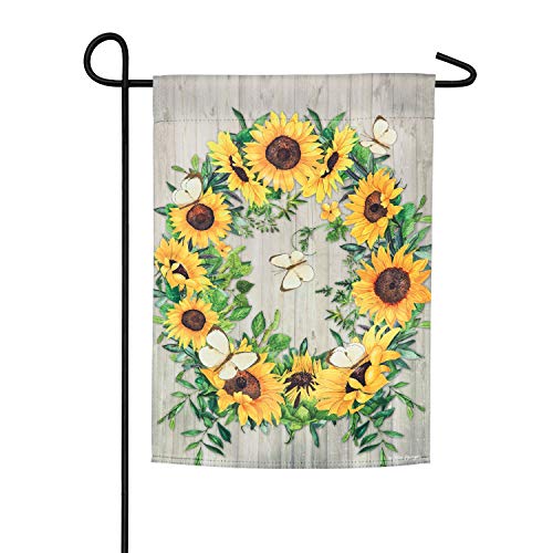 Evergreen Flag Sunflower Wreath Garden Suede Flag - 13 x 1 x 18 Inches Outdoor Welcome Flag for Your Yard, Patio or Garden
