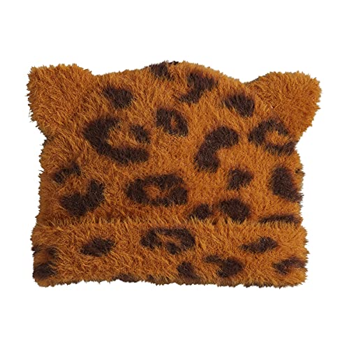 Mud Pie Baby Girls' Brown Fuzzy Leopard Knit Hat, 06-18 Months