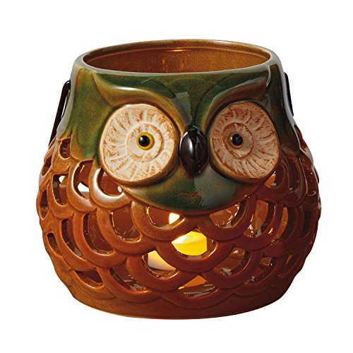 DII Design Imports Rustic Stoneware Harvest Owl Round Tealight Lantern with Handle