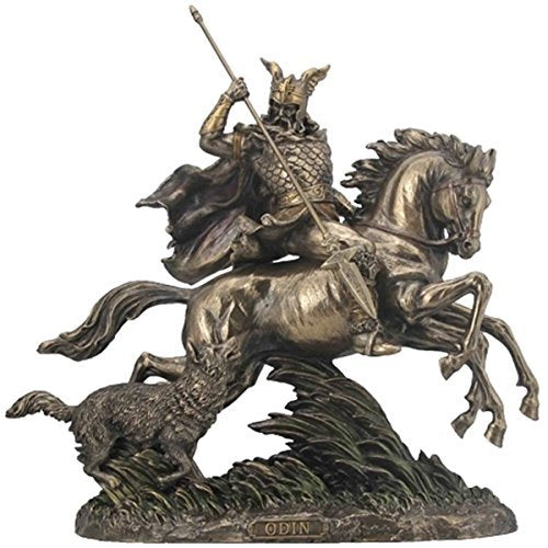 Unicorn Studio 12.63 Inch Odin Riding Sleipnir Followed by Wolf Bronze Color Figurine