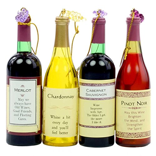 Kurt Adler Acrylic Wine Bottle Christmas Ornaments 4 Assorted