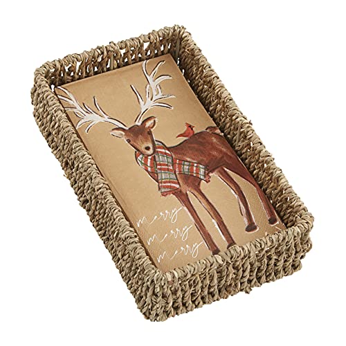 Mud Pie Christmas Guest Towel Set, napkin 7 3/4" x 4" | basket 8 1/2" x 5", Deer