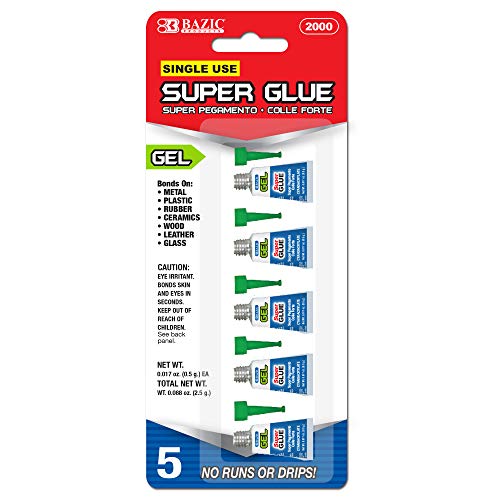 BAZIC 0.5g Super Glue Gel, Mini Small Tube Adhesive Fluid Liquid, Home Improvement Fix Project Multipurpose (5/Pack), 1-Pack