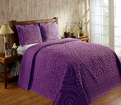 Better Trends Rio Collection is super soft and light weight in Floral Design 100 Percent Cotton Tufted Unique Luxurious Machine Washable Tumble Dry, Full/Double Bedspread, Plum