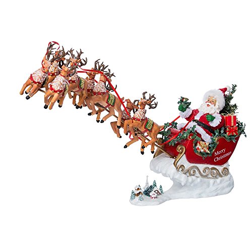 Kurt S. Adler, Inc. C7414 Kurt Adler 24 Fabriche Musical Santa with Eight Reindeer, Set of 2 Pieces
