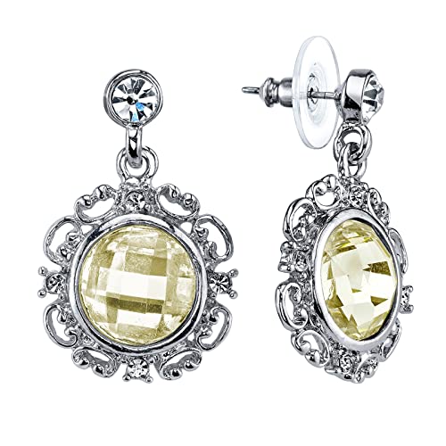 1928 Jewelry Filigree Round Crystal Drop Earrings