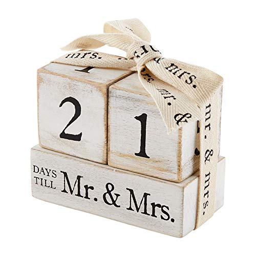 Mud Pie Wedding Countdown Mr. & Mrs. Block, 3" x 4", Mango Wood